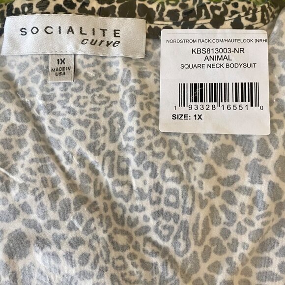 Socialite Curve Square Neck Animal Print Bodysuit 1X NEW - Picture 8 of 8